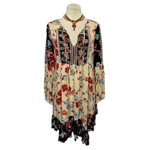 Patrons Of Peace Boho Blue Cream Floral Dress Size S